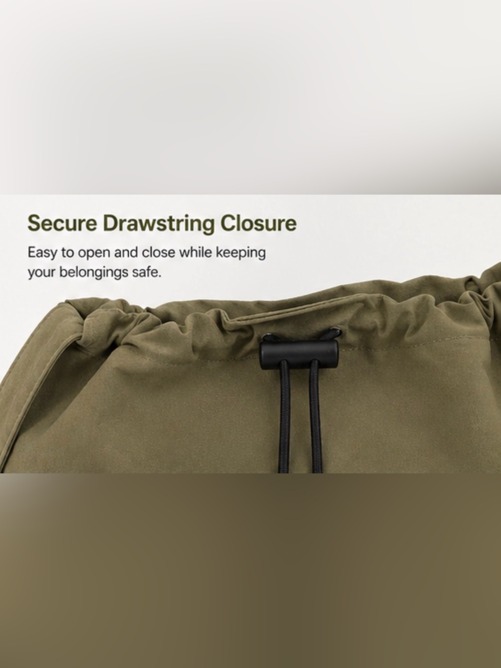 Nylon Olive Green Drawstring Shoulder Bag - Picture 3 of 6